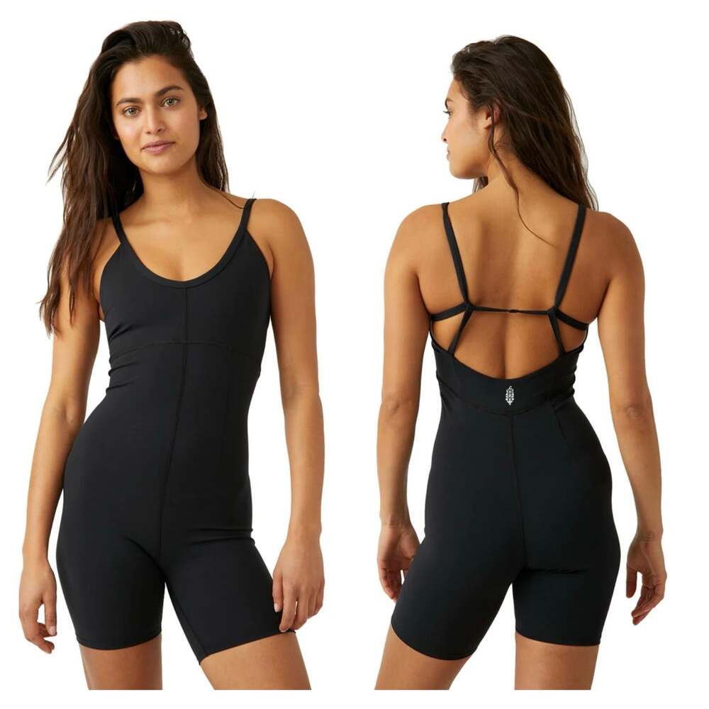 Free People All Star Runsie Black Leotrad Small Romper Bodysuit Activewear Yoga